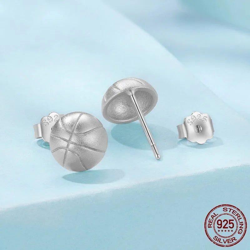 S925 sterling silver basketball stud earrings for women, electroplated finish, SCE1906 colour