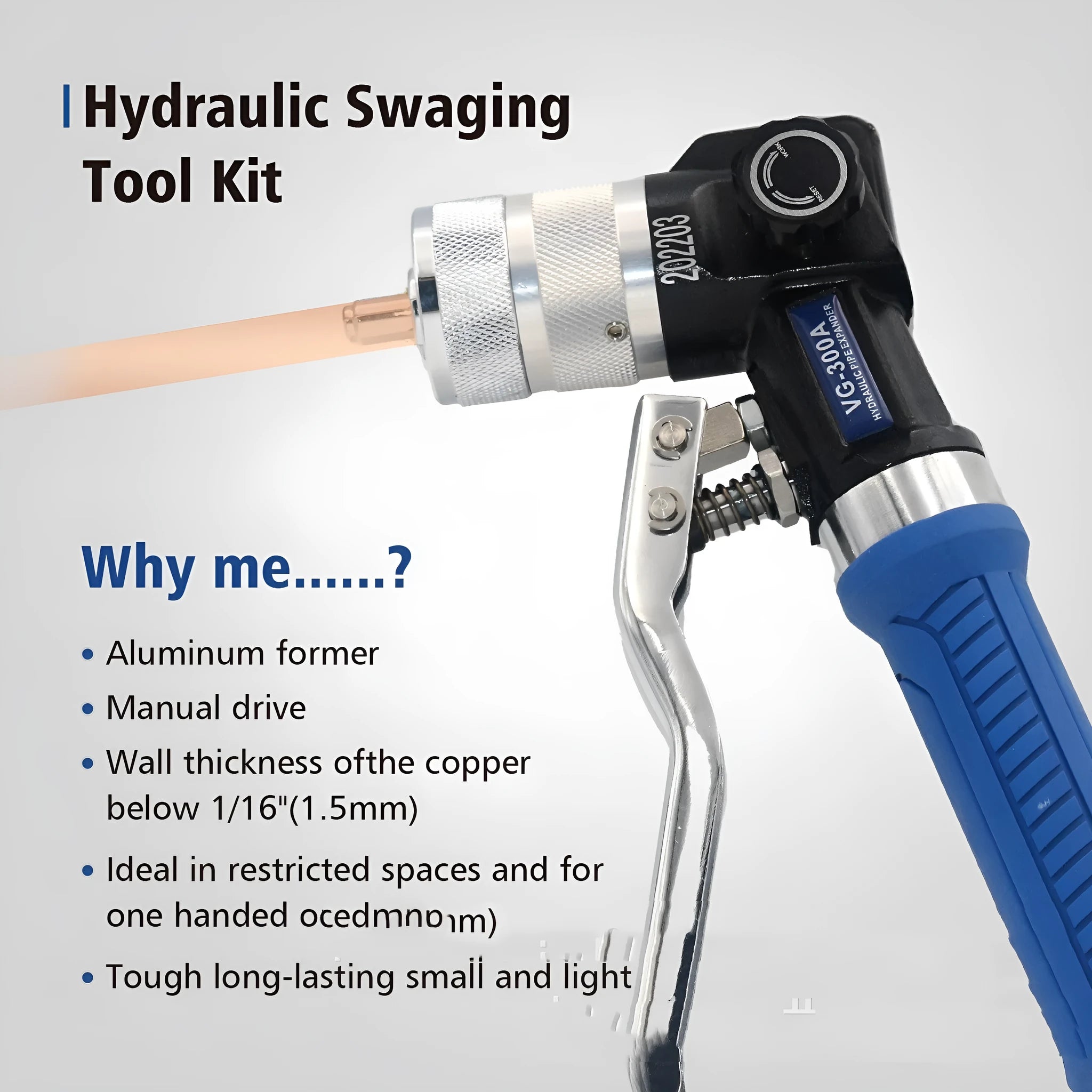 Hydraulic tube expander refrigeration tool with high-strength alloy steel construction, VG-300 style design