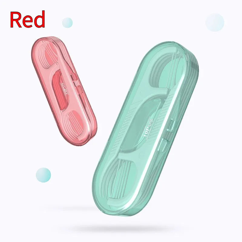 Dental floss with individual packaging showing 100 piece and 108 piece options in plastic material