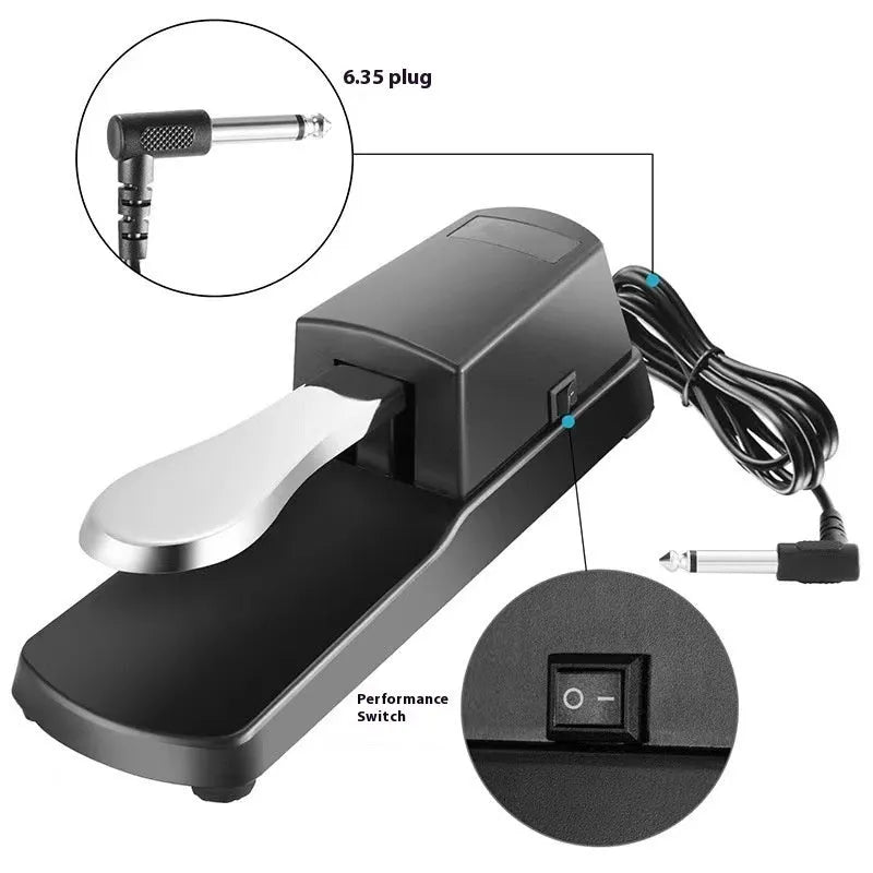 Single-leg sustain pedal for electronic keyboards made from black ABS plastic