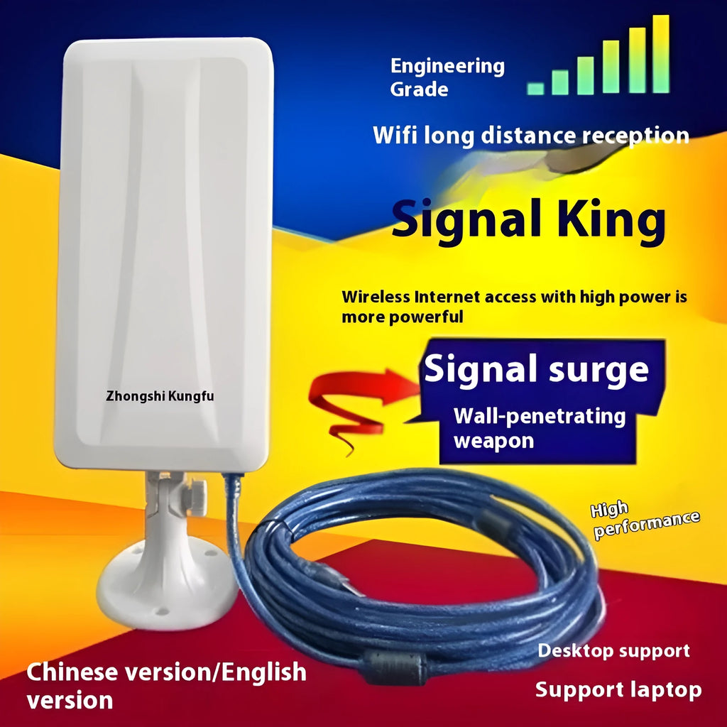 White high power USB wireless network card for PC and laptop Wi-Fi connectivity.