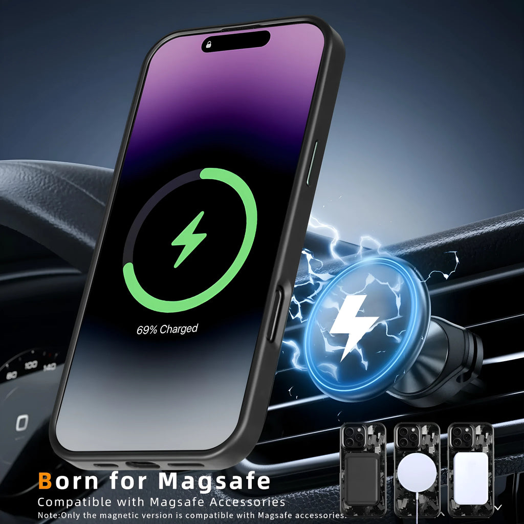 Metal frame carbon fibre phone case with forged pattern and magnetic attachment for iPhone 17