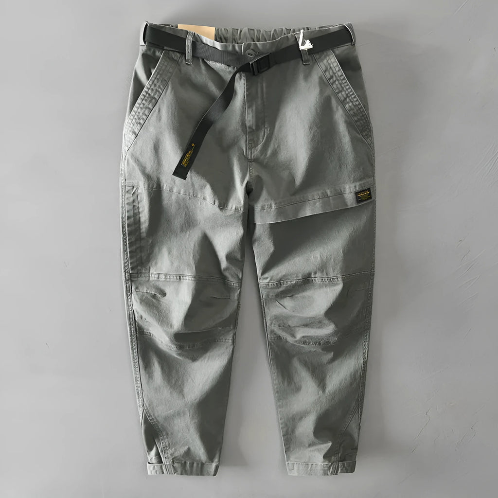 Men's loose-fit cotton overalls with an elastic waist in army green colour