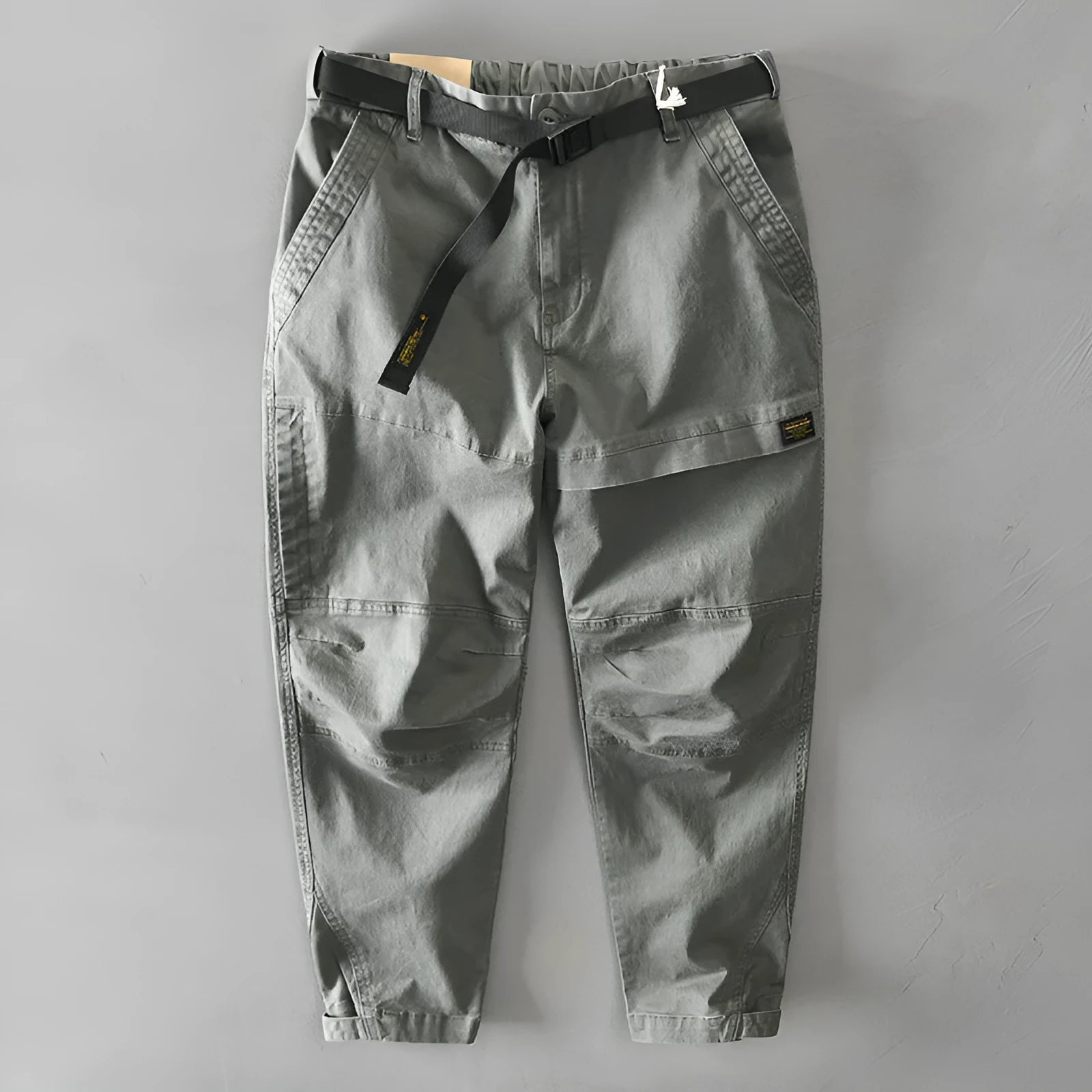 Men's loose-fit cotton overalls with an elastic waist in army green colour