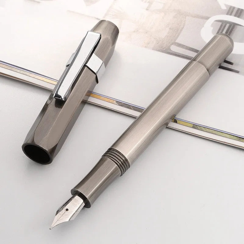 Vintage metal octagonal pocket pen with stainless steel nib and rotary ink absorber in copper finish