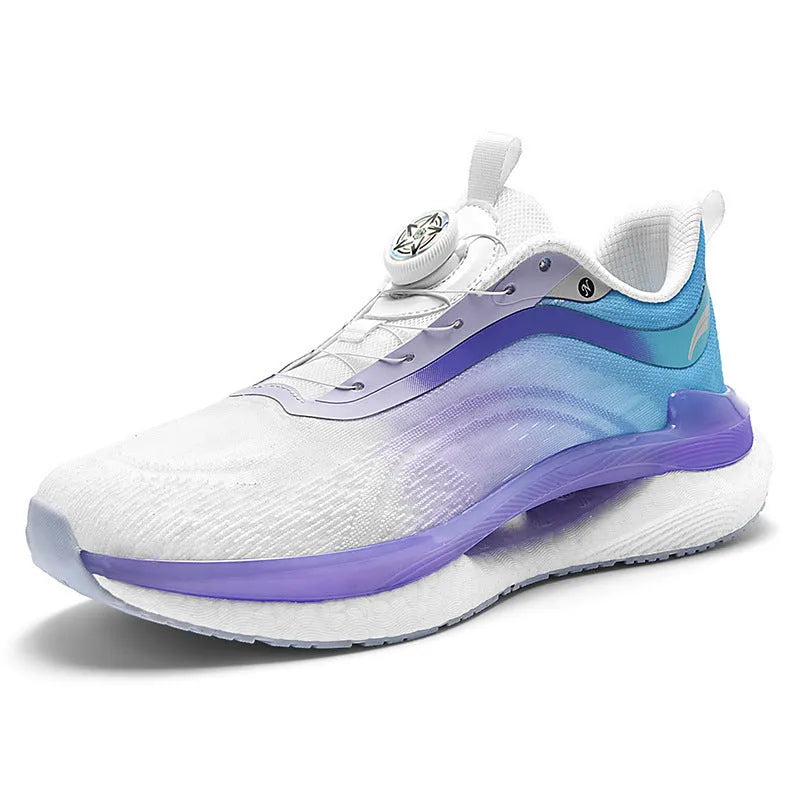 Men's high-top mesh running shoes in cotton candy colour with buckle closure and viscose sole