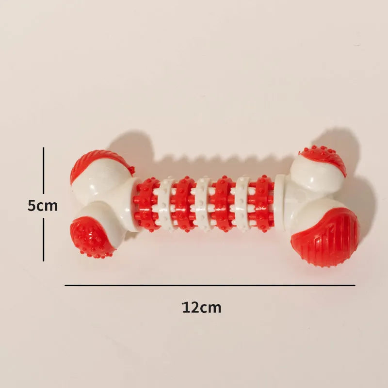 Blue bone-shaped rubber dog toy with treat compartment for small breed puppies
