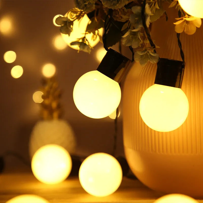 10-metre solar festival light string with 40 retro bulbs on black cable for outdoor tent decoration