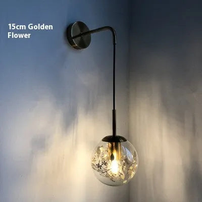 Modern glass shade wall lamp in gold or silver finish for bedside lighting