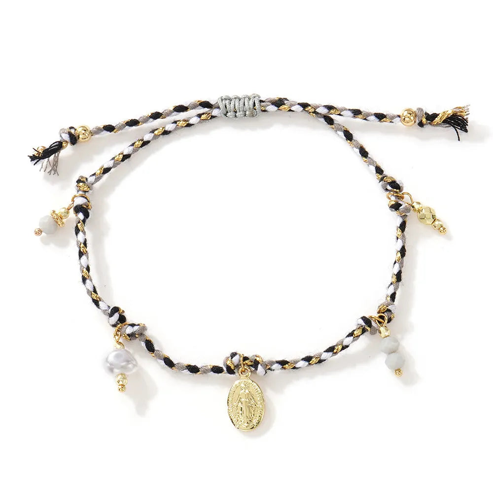 Colourful hand-woven braided rope bracelet in ethnic style for women with multiple colour options
