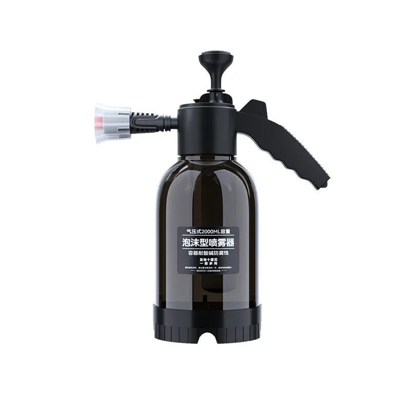 Black 2 litre hand-held foam sprayer watering can with ergonomic handle and dual nozzles
