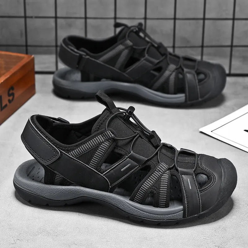 Men's blue and black mesh casual sports shoes with velcro strap and rubber sole