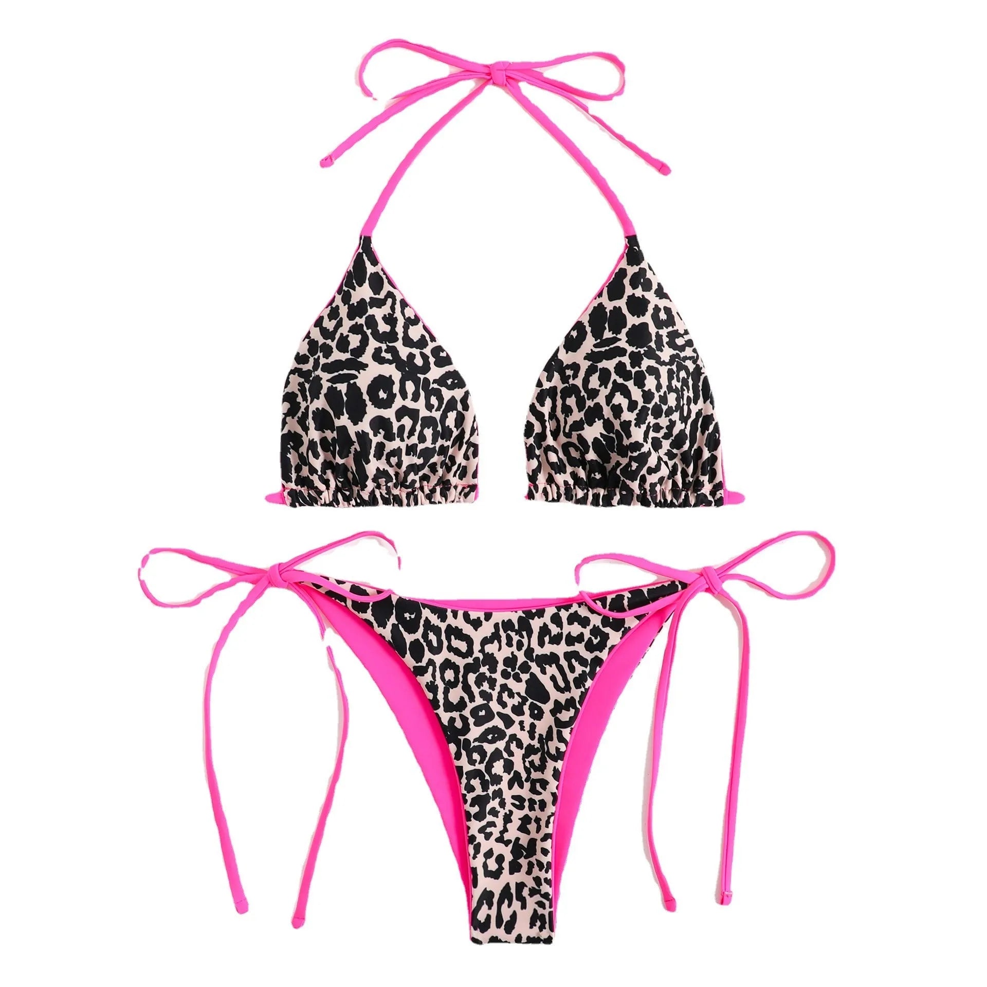 Women's lace-up triangle split bikini set in polyester fabric showing adjustable design
