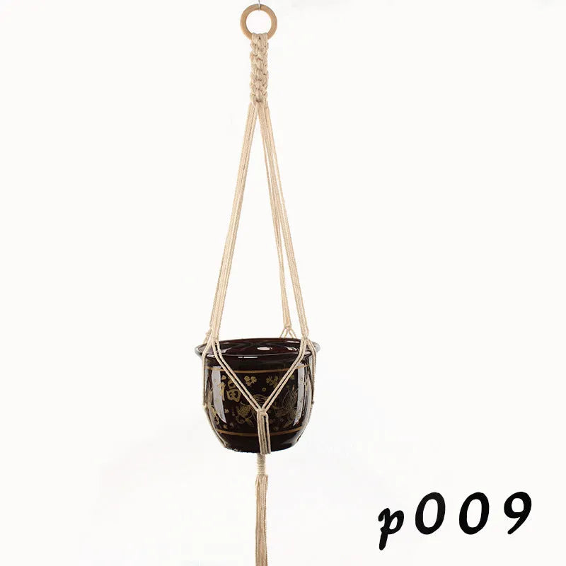 Woven wire plant basket holder with cotton rope construction in desktop and wall hanging styles