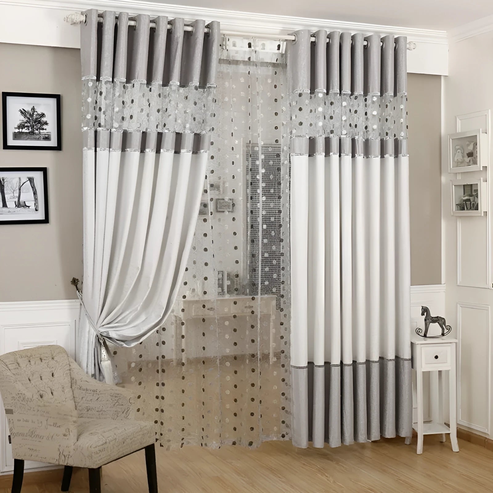 Blackout curtain panel showing heavy fabric texture and header attachment options