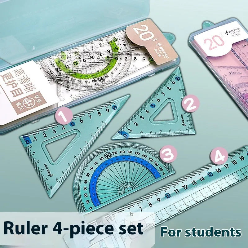 Youpai transparent acrylic drawing ruler set with square protractor on a technical drawing