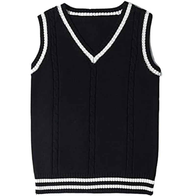 Women's slim fit V-neck acrylic waistcoat sweater with striped stitching in wine red.