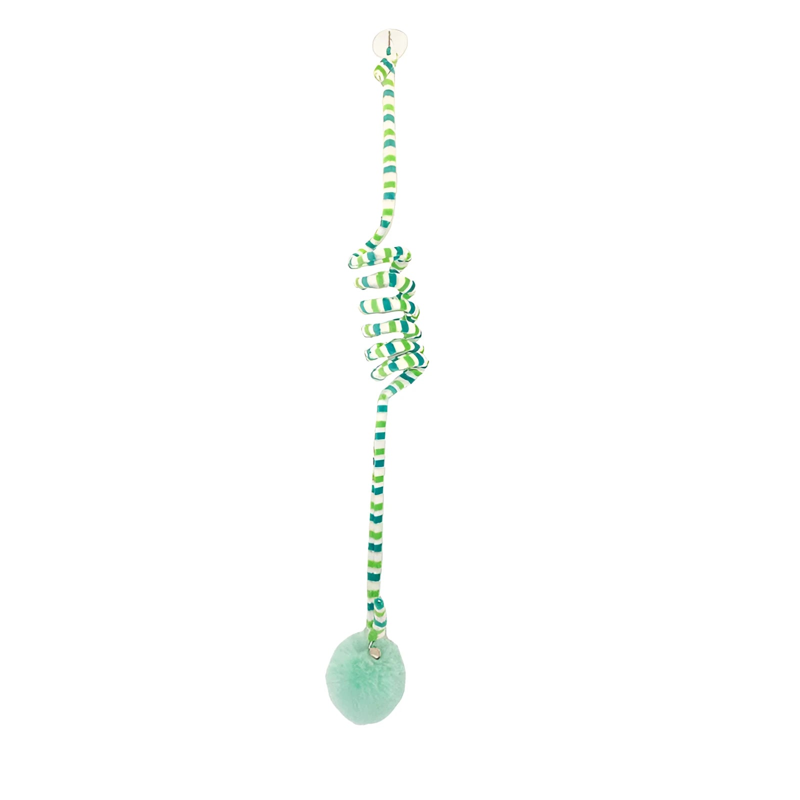Spring-mounted inflatable ball cat toy with bell stick and suction cup attachment in various colours