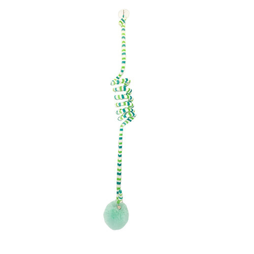 Spring-mounted inflatable ball cat toy with bell stick and suction cup attachment in various colours
