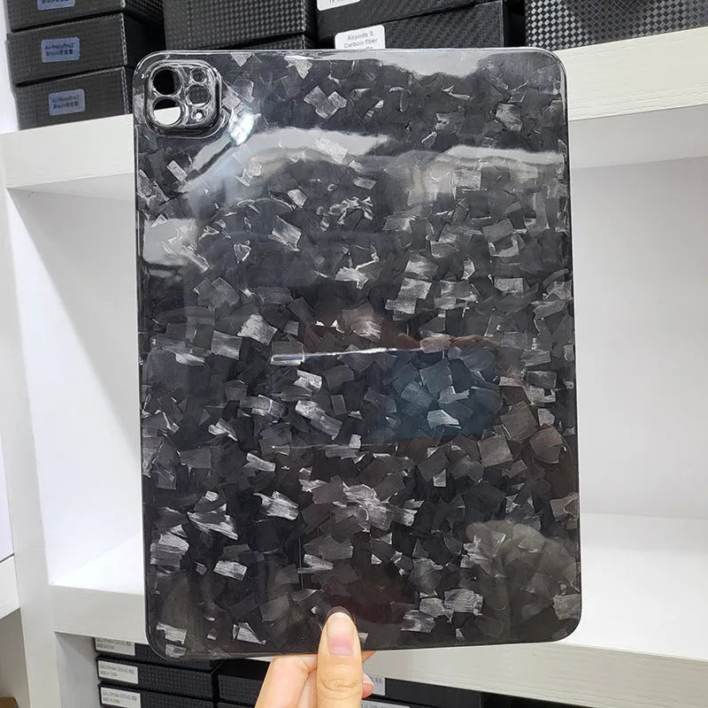 Carbon fibre hard protective cover for Apple iPad Pro 11 showing textured plaid pattern.
