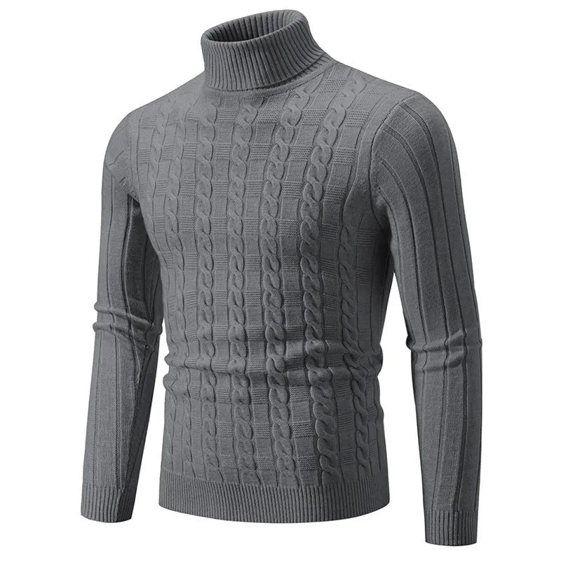 Men's slim fit twist turtleneck pullover in chenille fabric, shown in milky white colour