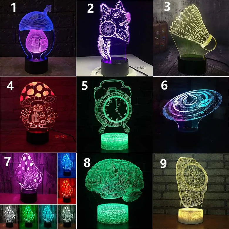 Remote control LED desk lamp with 3D acrylic design and USB power cable