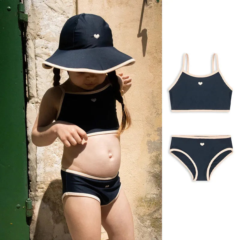 Dark blue girls split swimsuit with briefs style for swimming sizes 90-130cm