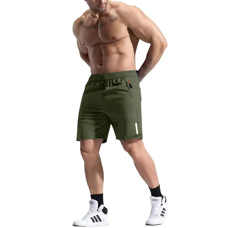 Men's grey bamboo blend sports shorts with an elastic high waist and drawstring detail.