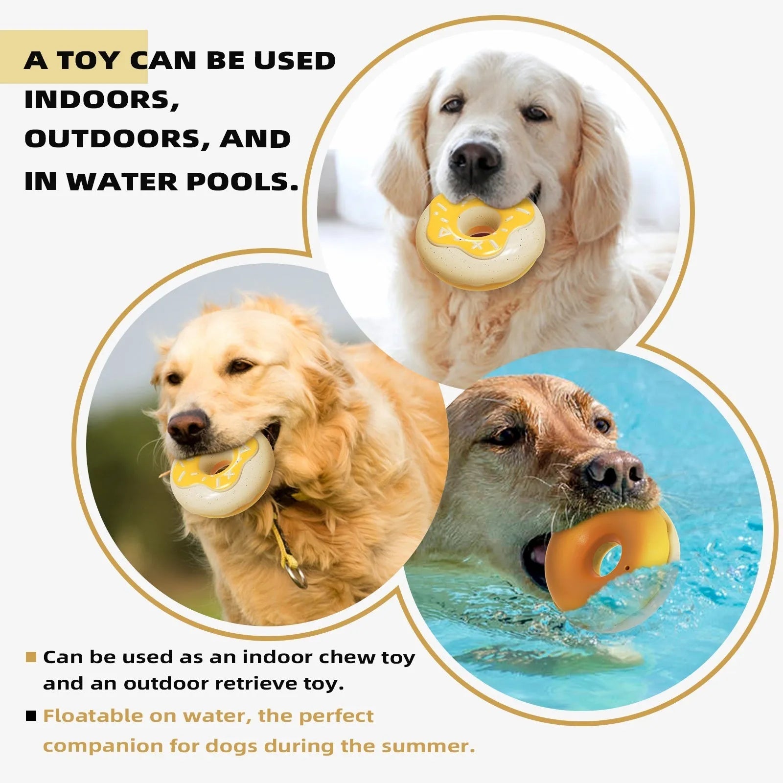 Donut-shaped TPR rubber dog toy with molar teeth cleaning sound in chocolate brown colour