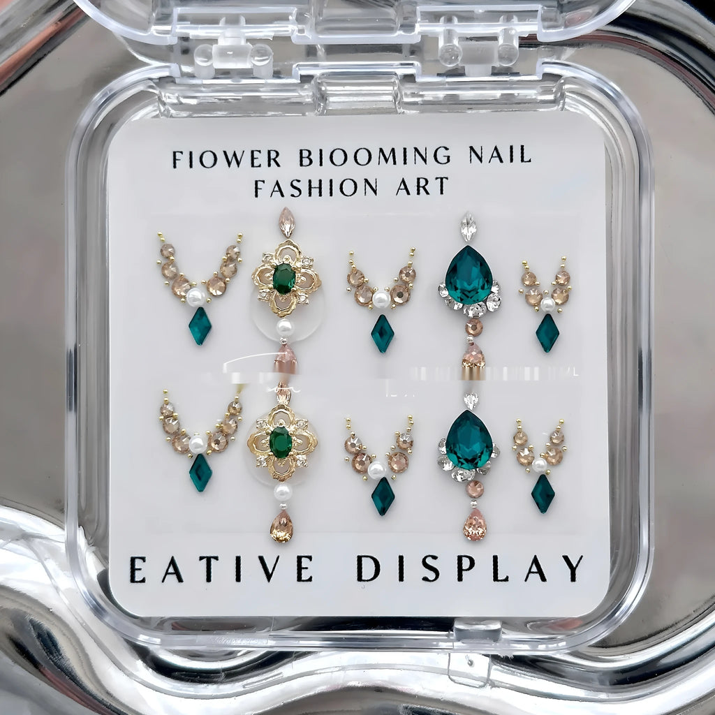 Women's emerald jade manicure ornament material package with diamond jewellery set for nail art decoration