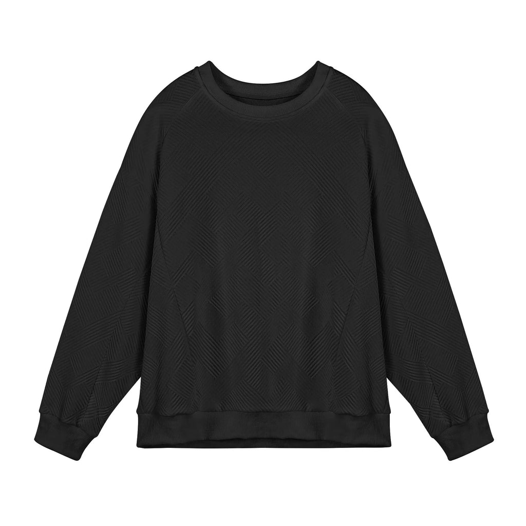 Men's loose fit twill jacquard pullover sweater with long sleeves and round neck