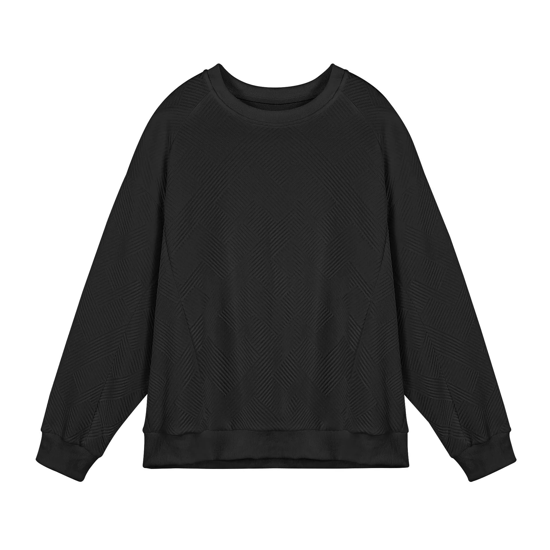 Men's loose fit twill jacquard pullover sweater with long sleeves and round neck