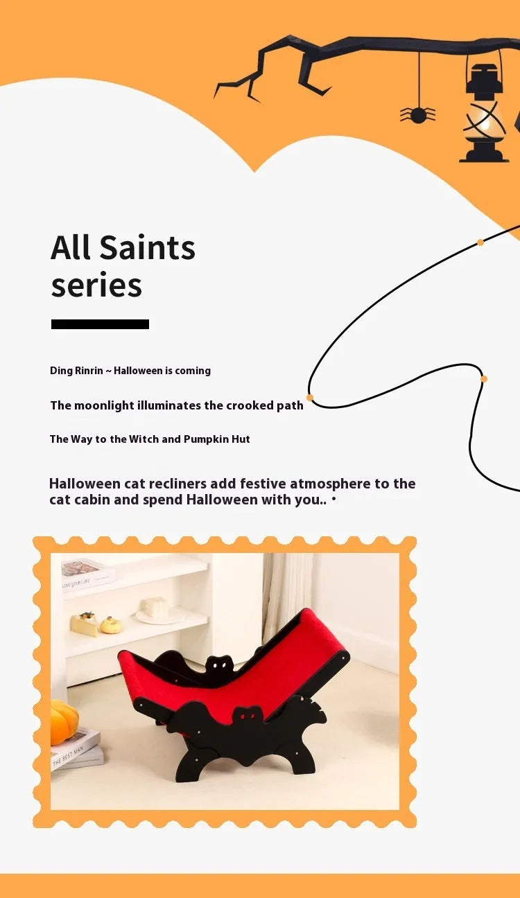 Black and red wooden cat recliner bed with cage enclosure, Halloween theme, MW-054 specification