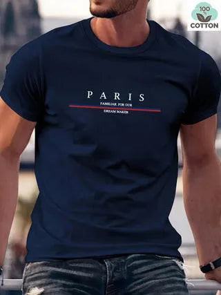 Men's heavy short-sleeve cotton t-shirt with letter printing in loose fit