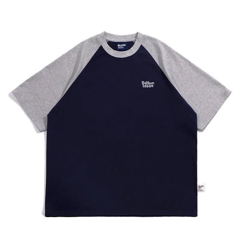 Men's blue casual raglan sleeve T-shirt with loose fit and thin fabric for layering