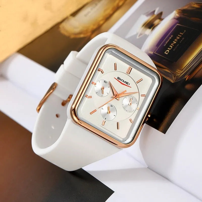 Square digital sports watch for girls with silicone strap in multiple colours