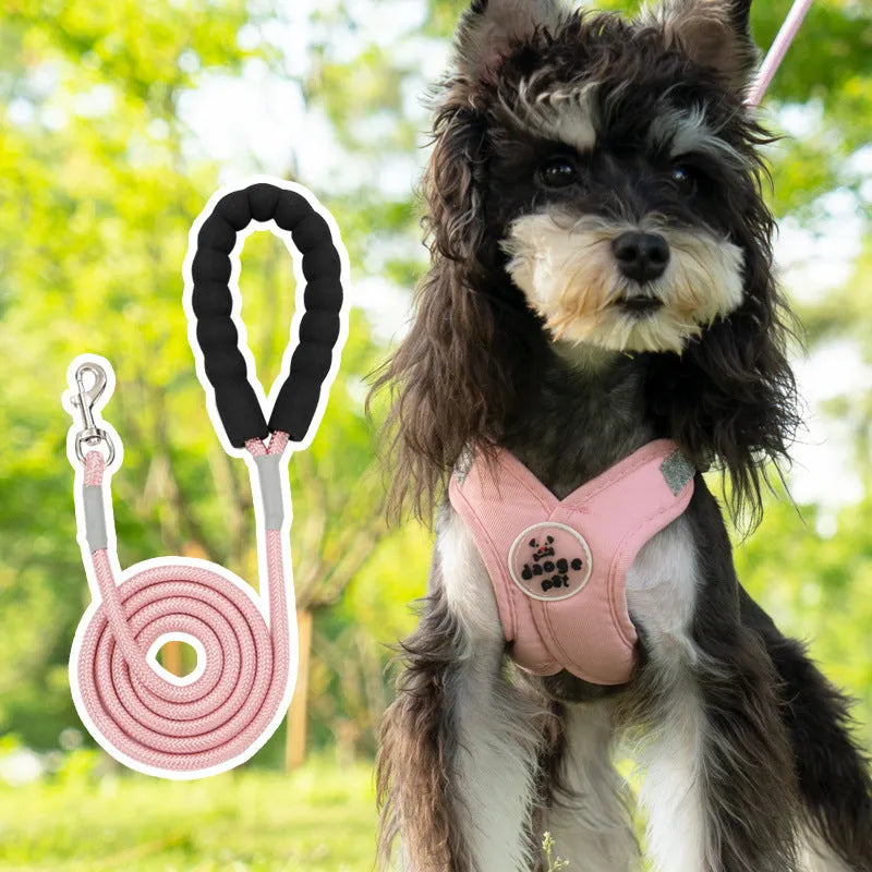 Adjustable dog harness and lead set with hand-holding rope in multiple colour options
