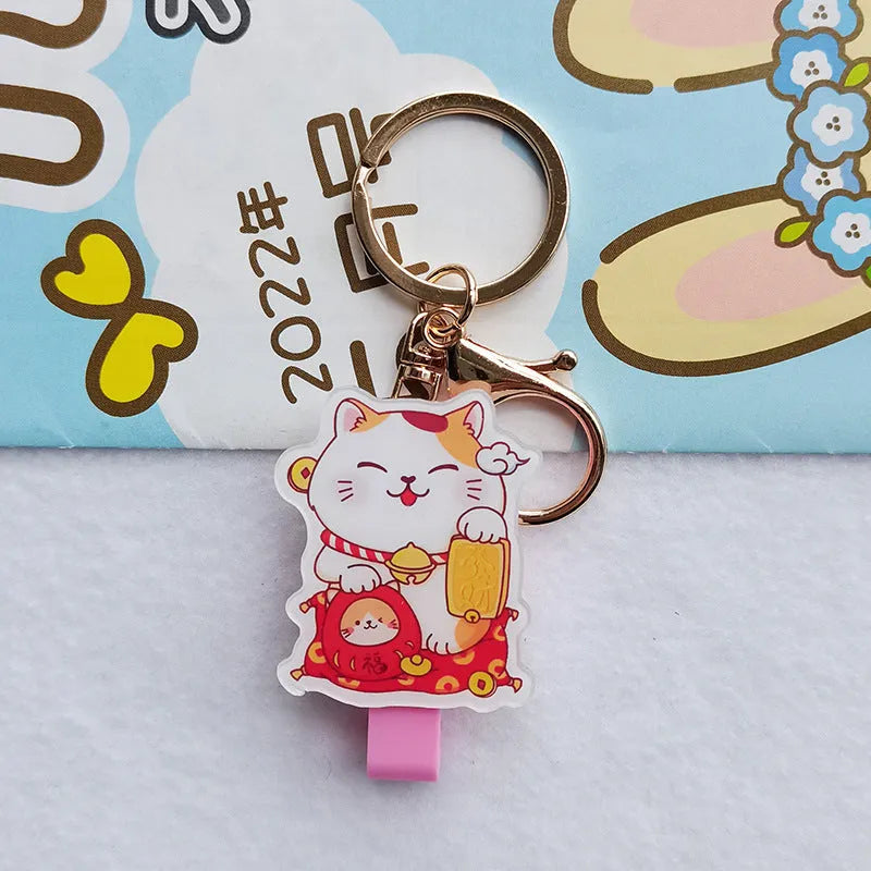 Lucky Cat cartoon design plastic certificate sleeve and matching ferrule pendant gift set.