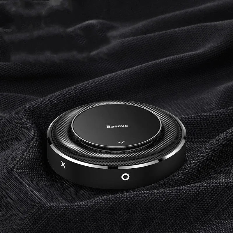 Round aluminium alloy car fragrance in black colour with seat-type dashboard placement
