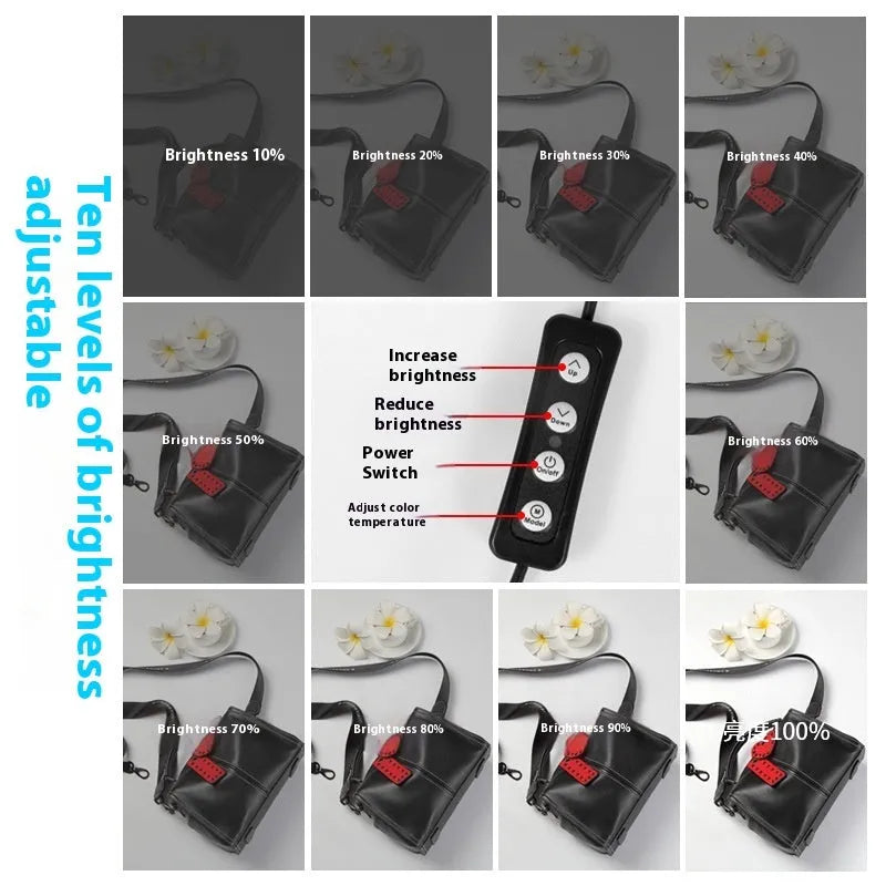 50cm studio light box with metal frame and USB-powered three-colour lighting panel