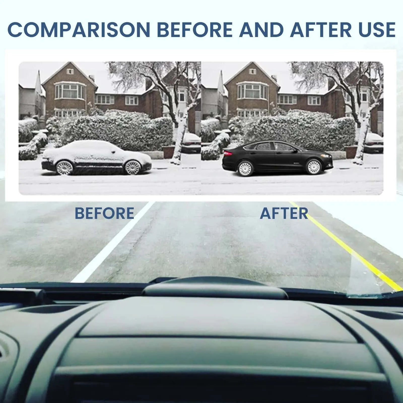 Compact black plastic car windscreen de-icer tool for melting snow and ice