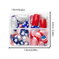 Independence Day wear nail set with five-pointed star designs in patriotic red, white, and blue colours