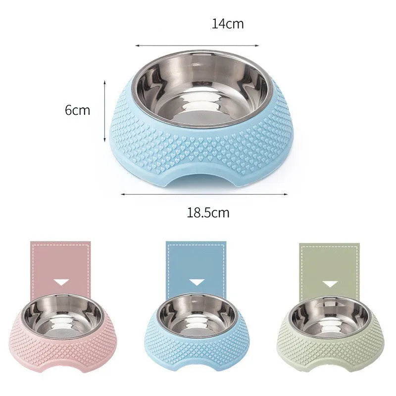 Set of 4 stainless steel pet bowls with weighted non-slip base in blue, green and pink colours