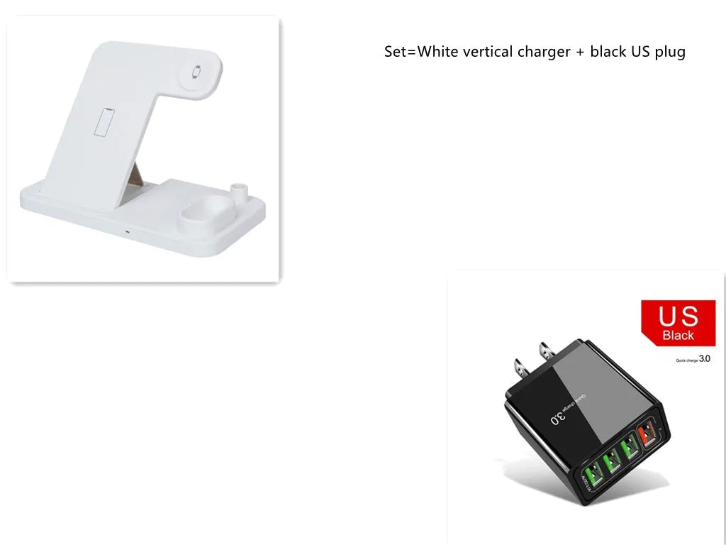4-in-1 wireless charging station with adjustable phone stand charging multiple devices