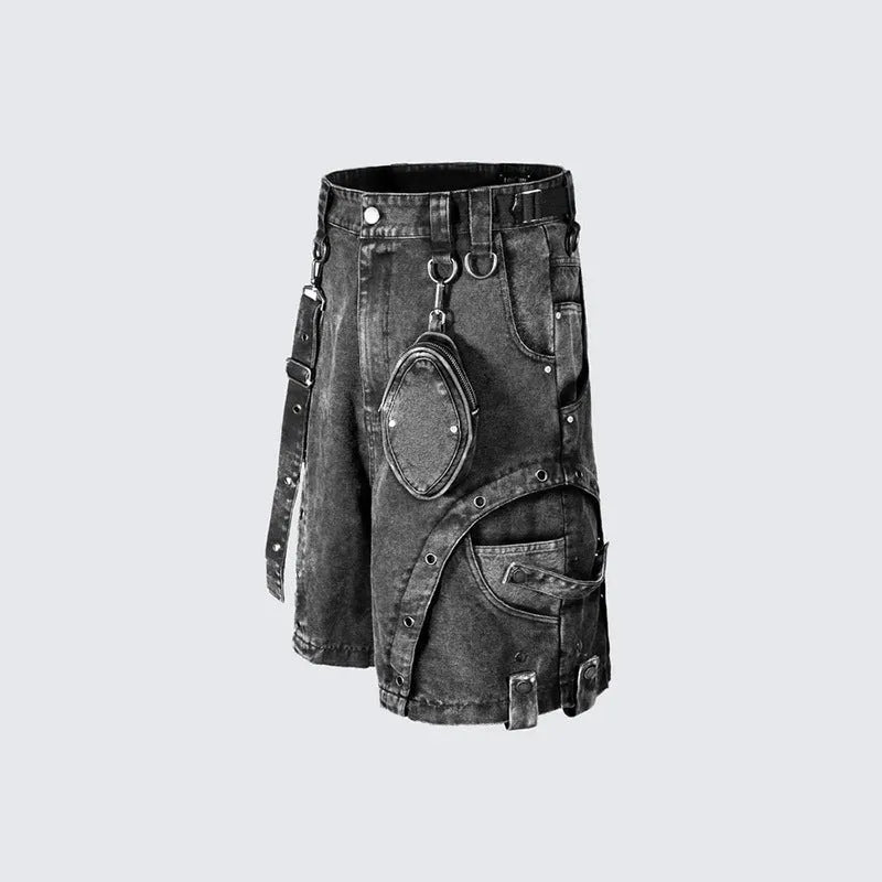 Retro high waist denim shorts loose washed style picture colour streetwear