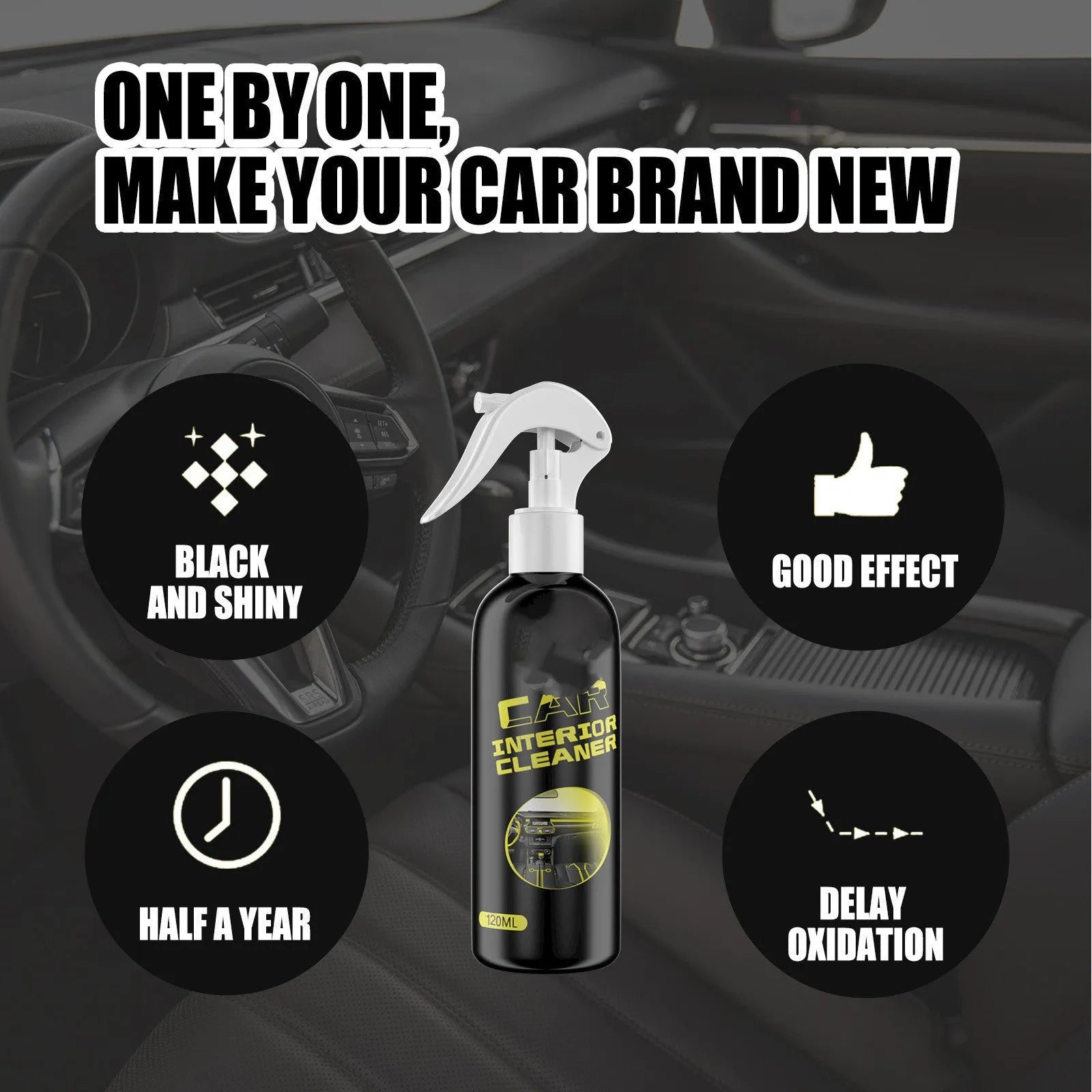 120ml car interior renovation cleaner bottle for leather and plastic dashboard surfaces