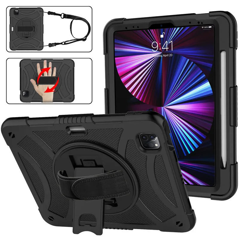 Rotating bracket strap silicone protective case for iPad showing magnetic suction feature