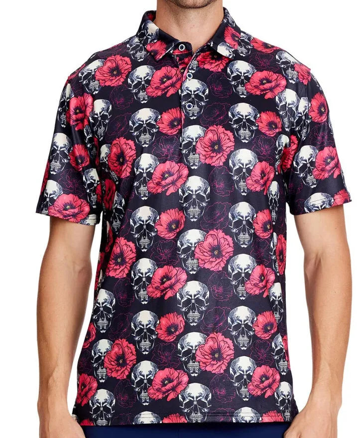 Men's grey short sleeve T-shirt with 3D graphic print and silver zipper decoration on the chest.