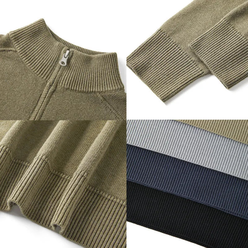 Men's slim-fit casual sweater in thickened wool, shown in a stone sand colour.