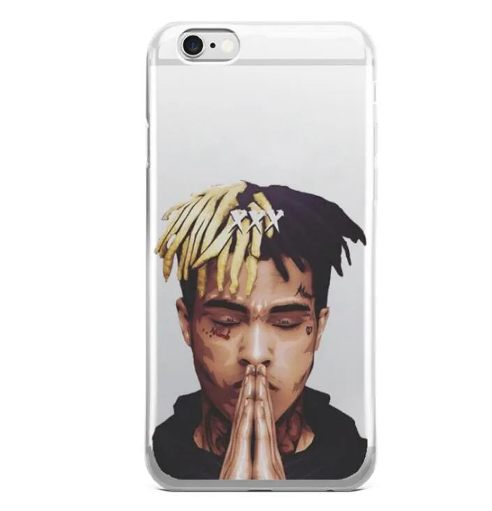 Compatible half-wrapped iPhone case with Xxxtentacion patterned design in transparent matte finish.